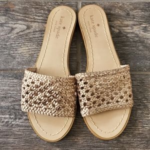 NEW KATE SPADE Berlin Gold Woven Slide Sandals